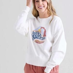 Downeast Basics | Tyler Pullover White Sweatshirt Awaken Adventure Sun Arch Top